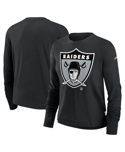 Nike Women's Black Las Vegas Raiders Large Logo Cropped Long Sleeve Fashion T-shirt