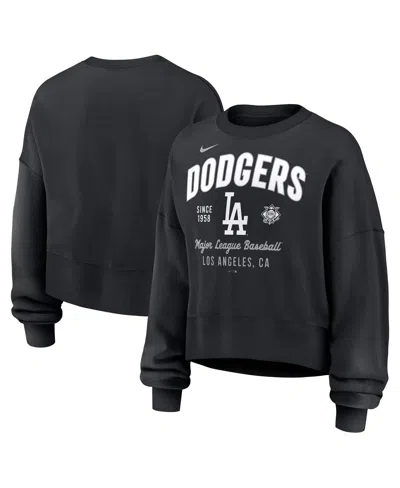 Nike Women's Black Los Angeles Dodgers Oversized Long Sleeve Cropped Pullover Sweatshirt