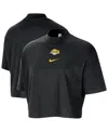 Nike Women's Black Los Angeles Lakers Courtside Mock Neck Loose Fit Cropped T-shirt In Black