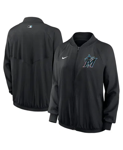Nike Women's Black Miami Marlins Authentic Collection Team Raglan Performance Full-zip Jacket