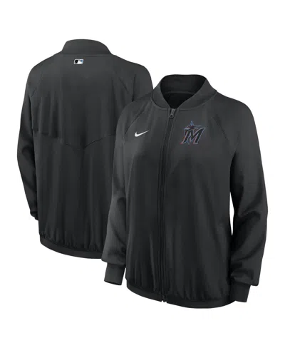Nike Women's Black Miami Marlins Authentic Collection Team Raglan Performance Full-zip Jacket