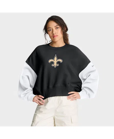 NIKE WOMEN'S BLACK NEW ORLEANS SAINTS OVERSIZED COLOR-BLOCK PULLOVER SWEATSHIRT