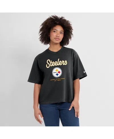 NIKE WOMEN'S BLACK PITTSBURGH STEELERS ESSENTIAL SCRIPT RELAXED BOXY T-SHIRT