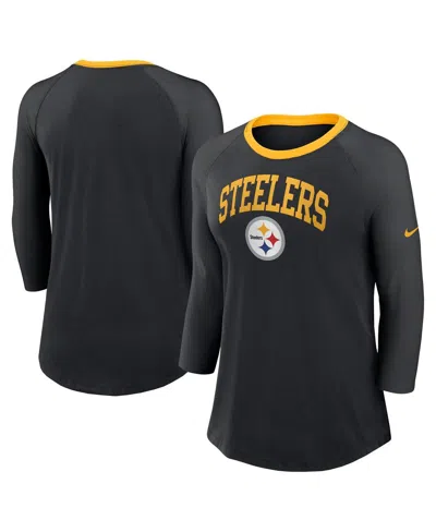 Nike Women's Black Pittsburgh Steelers Raglan 3/4 Sleeve T-shirt
