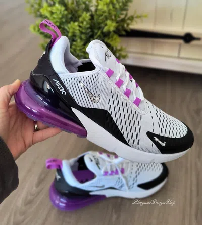 Pre-owned Nike Women's Bling  Air Max 270 Fuchsia Sneakers Made With Swarovski Crystals In White