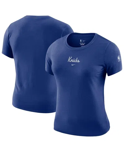 Nike Women's Blue New York Knicks Courtside Modest Cropped Tri-blend T-shirt