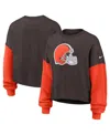 Nike Brown Cleveland Browns Oversized Color-block Pullover Sweatshirt In Brown