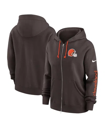 Nike Women's Brown Cleveland Browns Phoenix Hoodie Full-zip Sweatshirt In Brown,orange