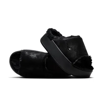 Nike Women's Calm Elevation Fur Slides In Black