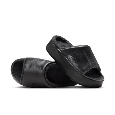 Nike Women's Calm Elevation Se Faux Fur Slides In Black