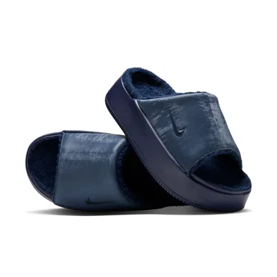 Nike Women's Calm Elevation Se Faux Fur Slides In Blue