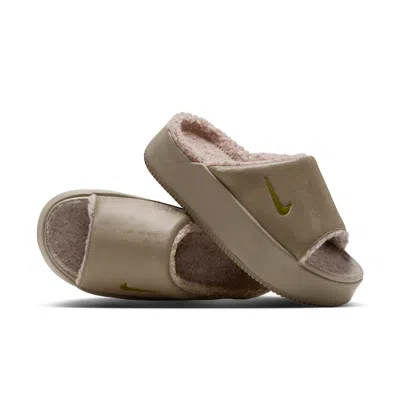 Nike Women's Calm Elevation Se Faux Fur Slides In Brown