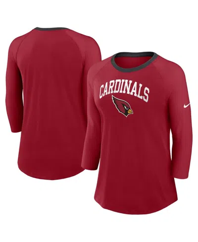 Nike Women's Cardinal Arizona Cardinals Raglan 3/4 Sleeve T-shirt