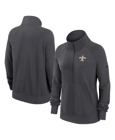 NIKE WOMEN'S CHARCOAL NEW ORLEANS SAINTS PREMIUM RAGLAN PERFORMANCE HALF-ZIP SWEATSHIRT