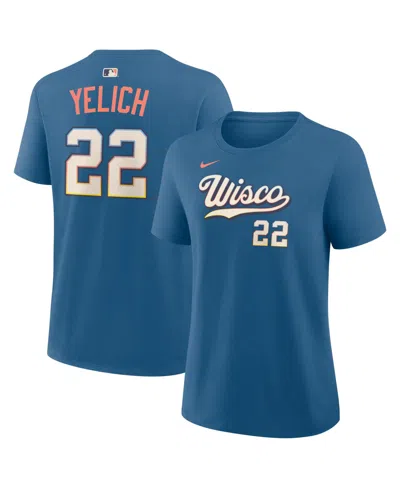 Nike Women's Christian Yelich Blue Milwaukee Brewers 2026 City Connect Name Number T-shirt