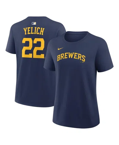 Nike Women's Christian Yelich Navy Milwaukee Brewers Name And Number T-shirt In Blue