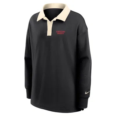 Nike Women's College (clark Atlanta University) Oversized Long-sleeve Polo In Black