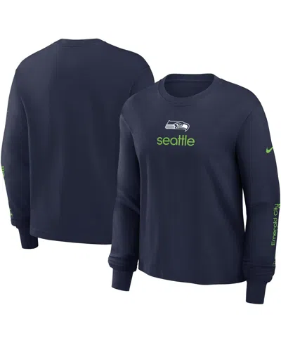 NIKE WOMEN'S COLLEGE NAVY SEATTLE SEAHAWKS BOXY LONG SLEEVE T-SHIRT