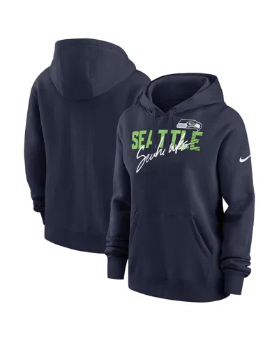 Nike College Navy Seattle Seahawks Wordmark Club Fleece Pullover Hoodie In Blue