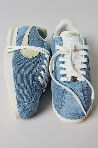 Nike Women's Cortez Se Denim Sneaker In Smokey Blue/olive Aura, Women's At Urban Outfitters