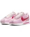 Nike Women's Cortez Textile Casual Sneakers From Finish Line In Soft Pink,fire Red