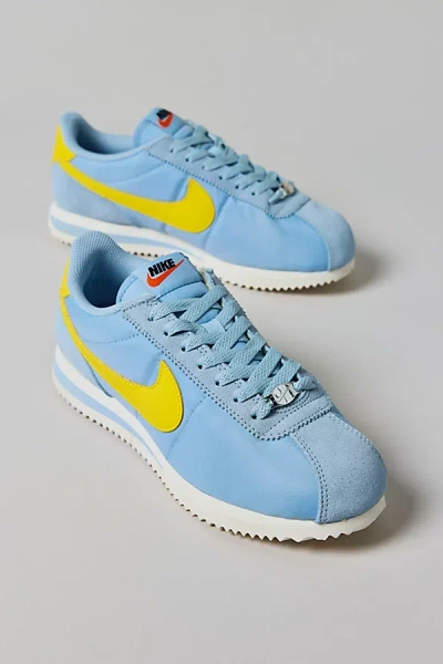 Nike Women's Cortez Textile Sneaker In Light Armory Blue/lightening, Women's At Urban Outfitters