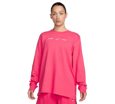 Nike Women's Cotton Graphic Crewneck Long-sleeve T-shirt In Aster Pink