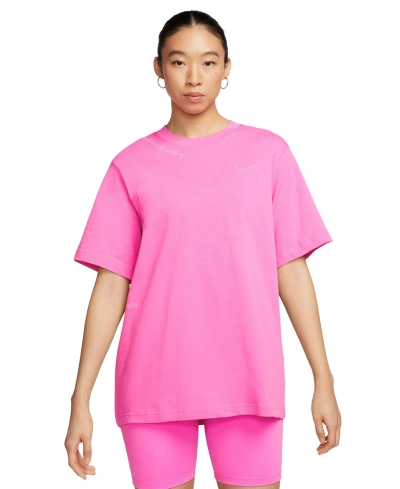 Nike Women's Cotton Sportswear Essential T-shirt In Pink/tan
