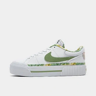 Nike Women's Court Legacy Lift Casual Shoes In White/multi-color/gum Medium Brown/oil Green