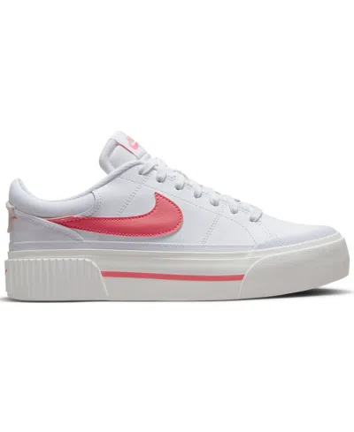 Nike Women's Court Legacy Lift Platform Casual Sneakers From Finish Line In White,summit White,coral