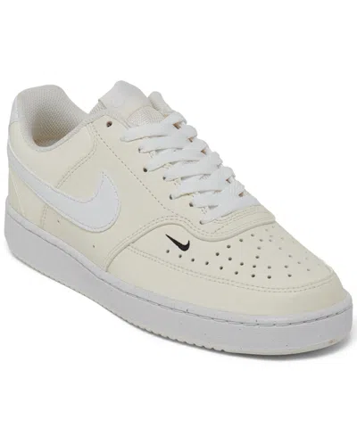Nike Women's Court Vision Low Next Nature Casual Sneakers From Finish Line In White,black,pale Ivory
