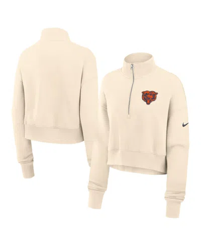 Nike Women's Cream Chicago Bears Legacy Phoenix Fleece Cropped Half-zip Sweatshirt In Neutral