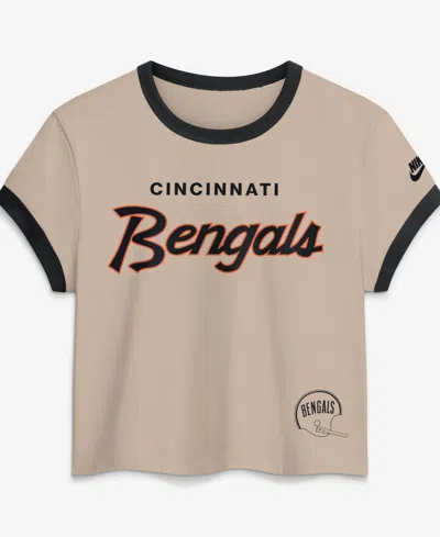 Nike Women's Cream Cincinnati Bengals Rewind Ringer Mod Cropped T-shirt
