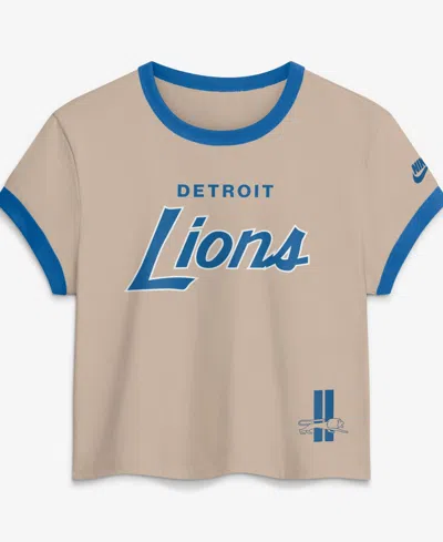 Nike Women's Cream Detroit Lions Rewind Ringer Mod Cropped T-shirt