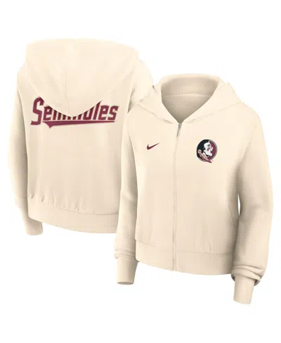 Nike Women's Cream Florida State Seminoles Cropped Chill Full-zip Hoodie