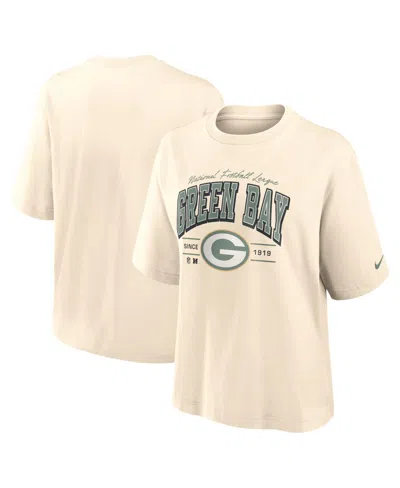 Nike Women's Cream Green Bay Packers Vintage Mod Boxy T-shirt In White