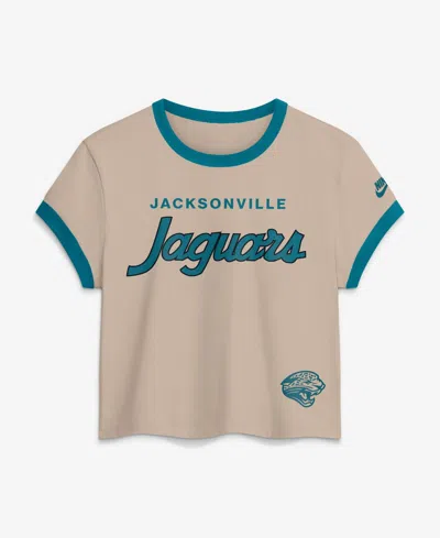 Nike Women's Cream Jacksonville Jaguars Rewind Ringer Mod Cropped T-shirt In Cream,teal