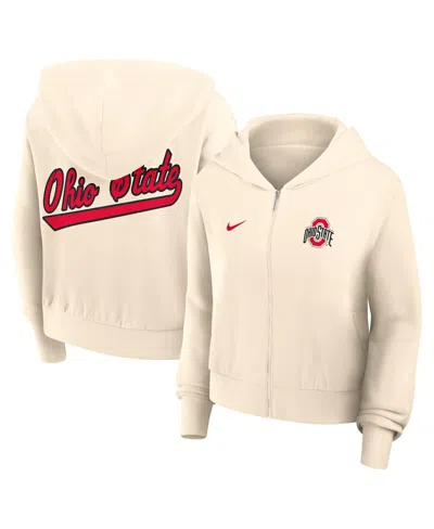 Nike Women's Cream Ohio State Buckeyes Chill Midi Full-zip Hoodie In Tan