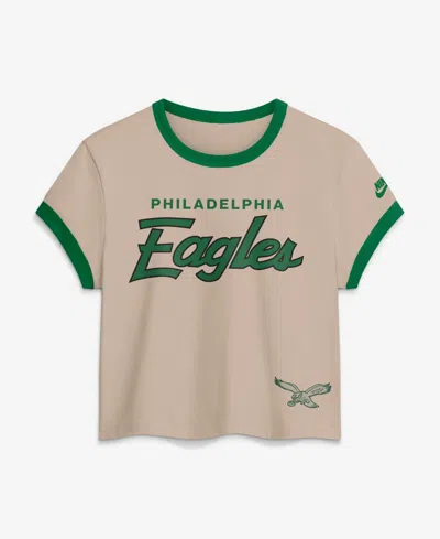 Nike Women's Cream Philadelphia Eagles Rewind Ringer Mod Cropped T-shirt In Neutral