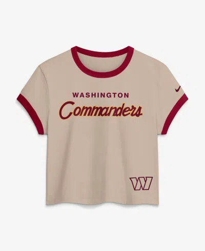 Nike Women's Cream Washington Commanders Rewind Ringer Mod Cropped T-shirt In Neutral