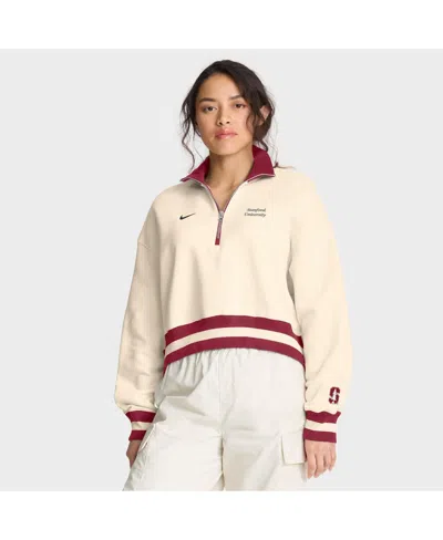 NIKE WOMEN'S CREAM/CRIMSON STANFORD CARDINAL LEGACY HALF-ZIP SWEATSHIRT