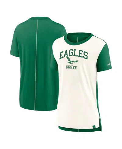 Nike Women's Cream/kelly Green Philadelphia Eagles Wordmark Tri-blend T-shirt In Cream,kelly Green