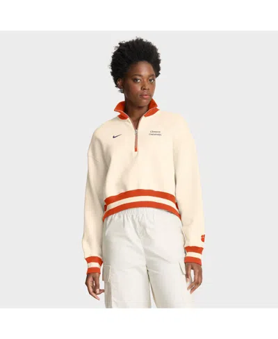 NIKE WOMEN'S CREAM/ORANGE CLEMSON TIGERS LEGACY HALF-ZIP SWEATSHIRT