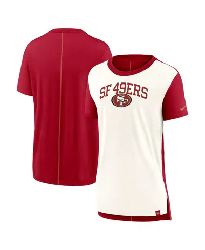 Nike Women's Cream/scarlet San Francisco 49ers Wordmark Tri-blend T-shirt In Cream,scarlet