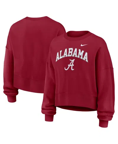 Nike Women's Crimson Alabama Crimson Tide Oversized Phoenix Arch Pullover Sweatshirt In Red