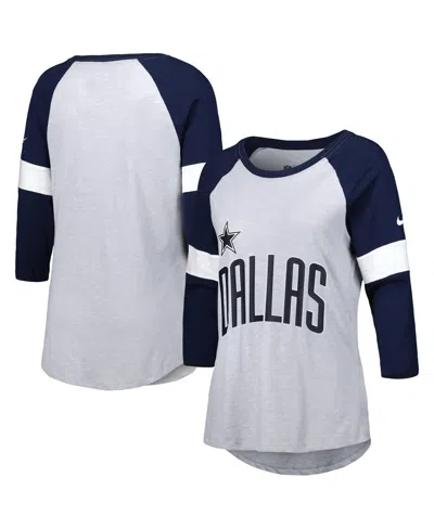 Nike Women's Dallas Cowboys Heather Gray/navy Football Pride Raglan 3/4-sleeve T-shirt