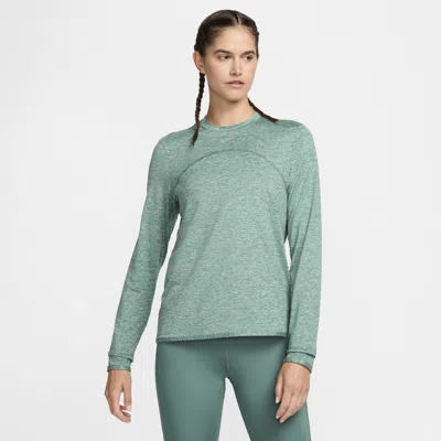 Nike Women's Dri-fit Swift Element Uv Crew-neck Running Top In Bicoastal/enamel Green/heather
