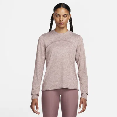 Nike Women's Dri-fit Swift Element Uv Crew-neck Running Top In Smokey Mauve/reflective Silv