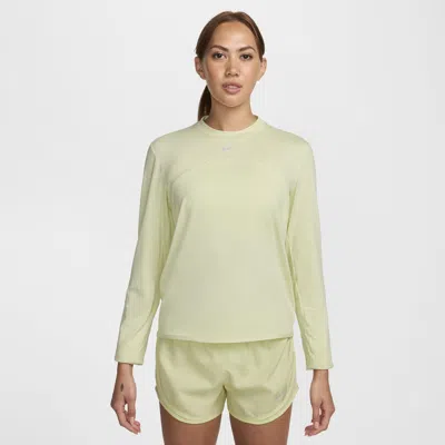 Nike Women's Dri-fit Swift Element Uv Crew-neck Running Top In Life Lime/white/heather