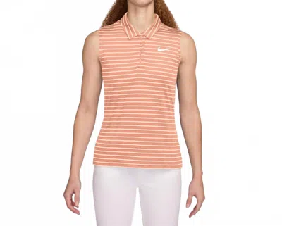 Nike Women's Dri-fit Victory Sleeveless Striped Polo In Apricot In Gray